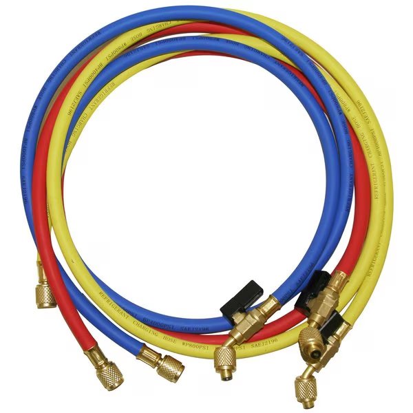 Refrigerant Hoses, 5'x3 (R, B, Y), 45°, Ball Valve, Navac, Mfr#: NH5SC